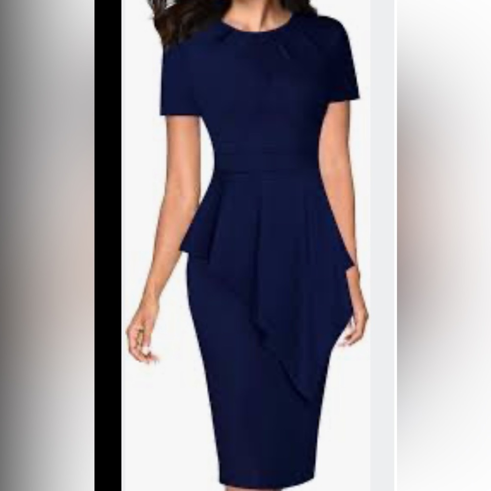 NWT VFShow Classic Navy Peplum Sheath Dress